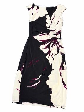 Lauren Ralph Lauren Sleeveless Black & Cream Floral Sheath Dress